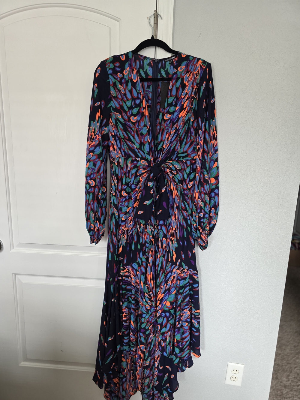 Fashion Nova Navy Multi-Teardrop Twist-Front Long Sleeve Dress